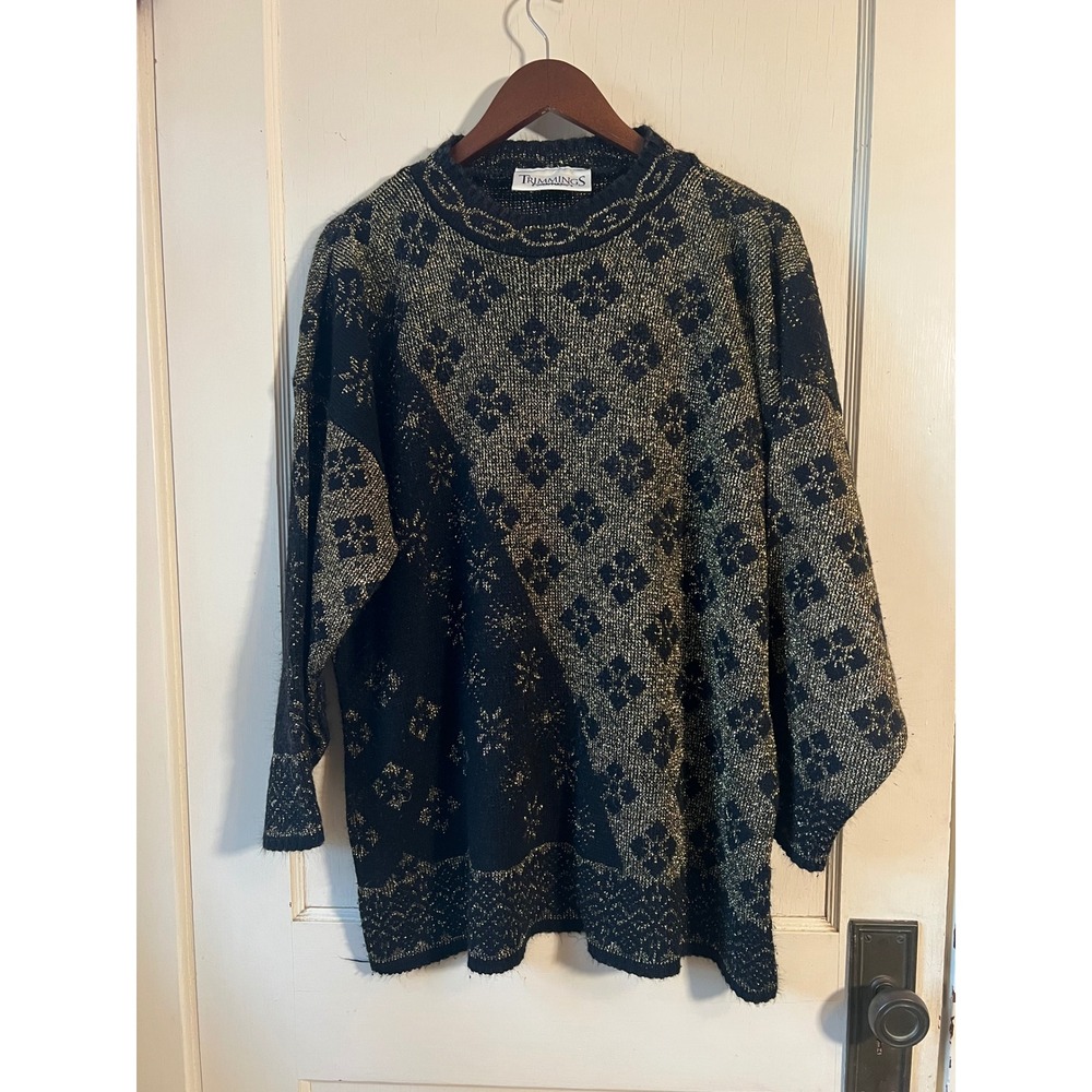 Trimmings Black Gold‎ Metallic Floral Print Mock Neck Sweater Women's